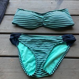 navy and turquoise bathing suit